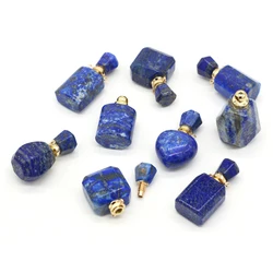 Wholesale Natural Lapis Lazuli Perfume Bottle Necklace Pendants Essential Oil Diffuser Pendant Faceted Charms Jewelry for Making