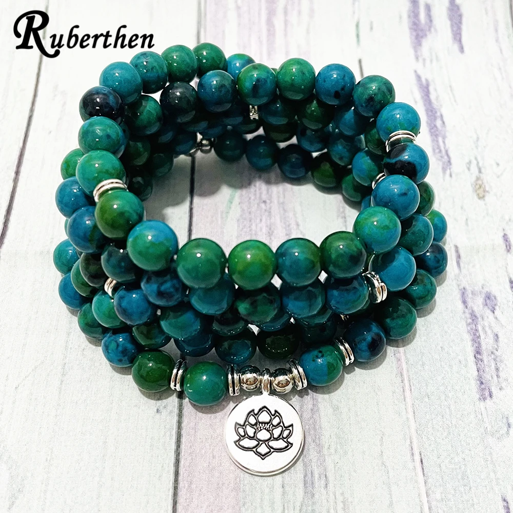 Ruberthen a++ fokozatú chrysocolla 108 mala Gyöngyszem Karcsat women`s stres mala Karcsat Jóga meditációt Lótusz Bűvölet Karcsat