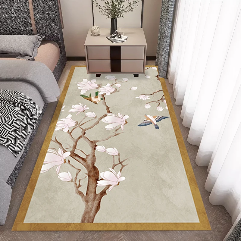 Chinese Floral Carpet Bedroom Long alfombra Hallway Rugs for Living Room Bedside Sofa Floor Mat Soft Fluffy Tatami Rug