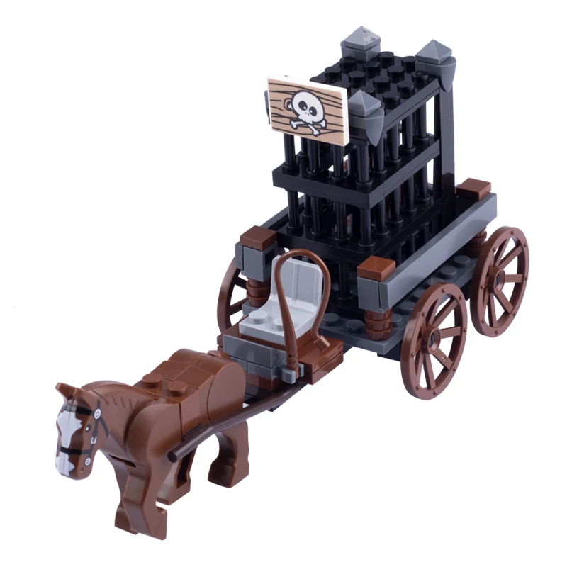 MOC Medievale Militare Cavallo da Guerra Building Blocks Castello Cavaliere Slitta Bue Carrello Carrelli Nani Legno Verdura Arma Mattoni Giocattolo Regali