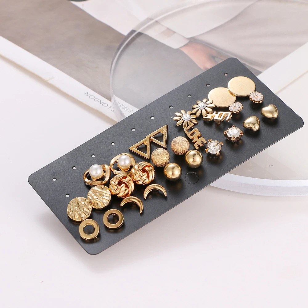 Fashion Women\'s Earrings Set Korean Geometric Stud Earrings for Women Korean Small Metal Pearl Earring 2021 Trend Jewelry