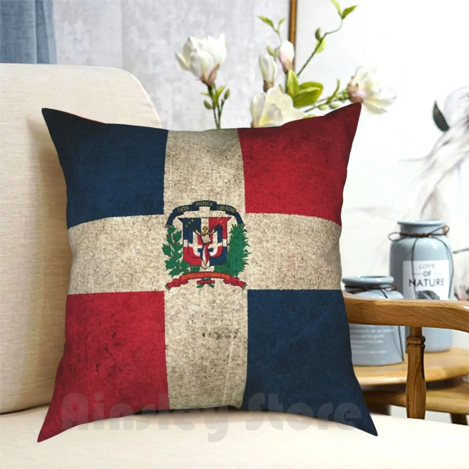 Old And Worn Distressed Vintage Flag Of Dominican Republic Pillow Case Printed Home Soft DIY Pillow cover Vintage Dominican