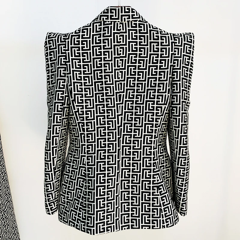 HIGH QUALITY Newest 2024 Designer Stylish Jacket Women Peak Shoulder Geometric Monogram Jacquard Single Button Blazer