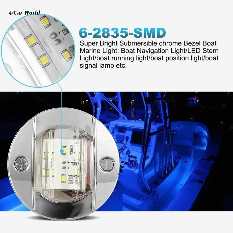 Luz LED de popa para barco de fácil instalación, luz nocturna brillante para yate, luz redonda de 75mm de diámetro, 12/24V