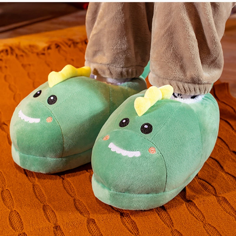 Cartoon Warm Slippers Cute Indoor Slippers Comfortable Women\'s Flip Flop Non-slip Winter Shoes Flat Pink Green EU36-40 Gifts