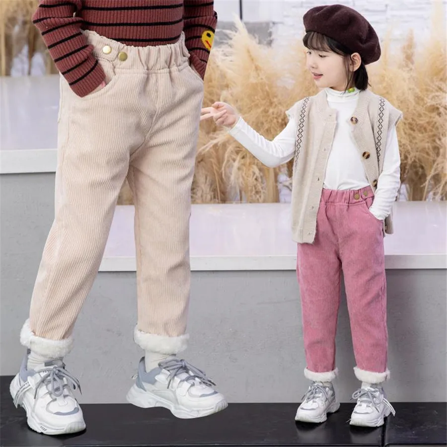 Winter Children Pants Girls Plus Velvet Thick Jeans High Waist Warm Trousers Kids 4 to13Years Baby Clothes Pencil Pants