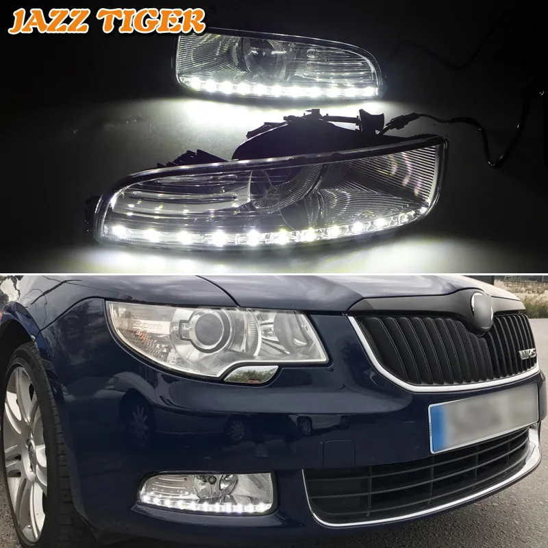 12V Daytime running lights For Skoda Superb 2010 2011 2012 2013 Drl with turn signals LED  For cars auto Fog lights headlights