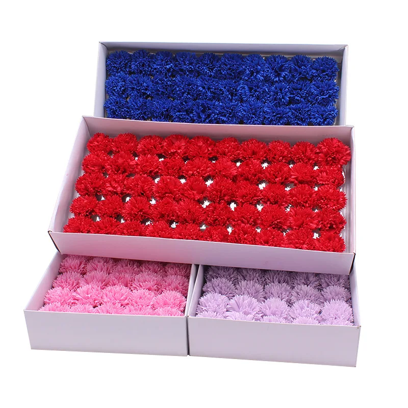 50pcs/set 5 Layers 6cm Artificial Carnation Soap Flower Head Eternal Flowers Handmade DIY Material Bouquet Mother\'s Day Gift Box