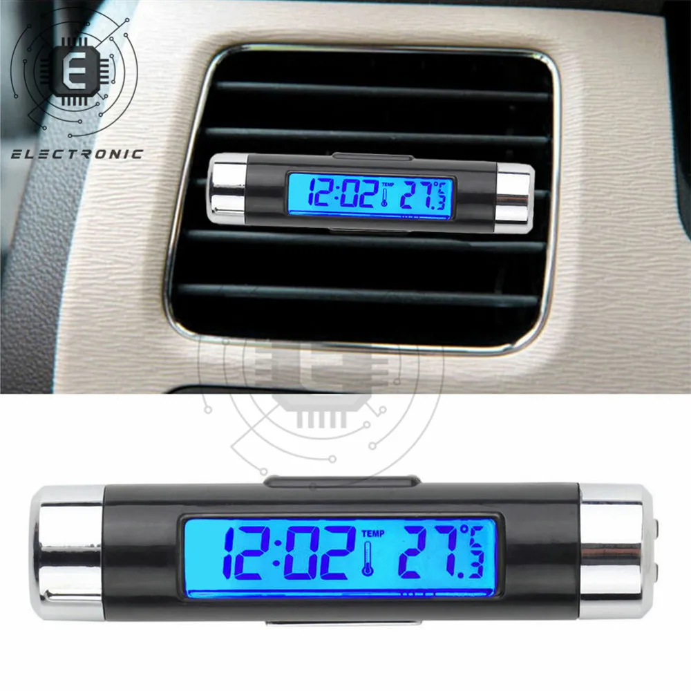 2 in 1 Car Clock Thermometer Digital Thermometer Sensor Car Air Conditioner Digital LCD Display Without Battery