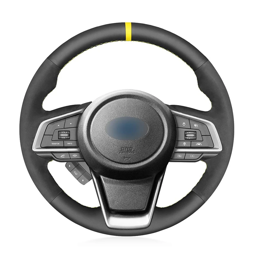 Hand-stitched Black Suede Yellow Marker Car Steering Wheel Cover for Subaru Forester Ascent 2019 Crosstrek Legacy 2018-2020