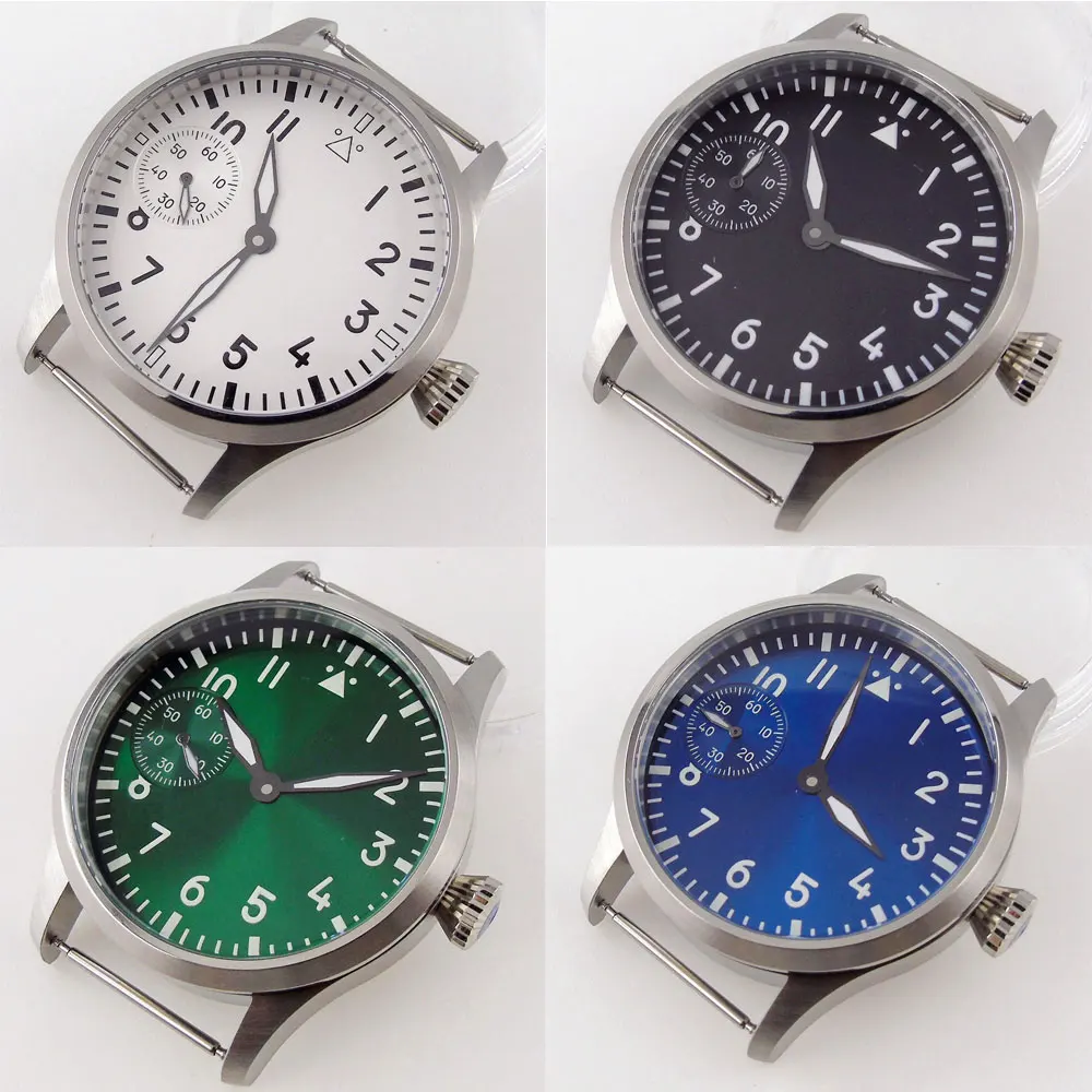 Stainless Steel 42mm Sterile Watch Case Hands Dial Fit for ETA 6497 ST 3600 Mineral Glass Black/Blue/Green/White