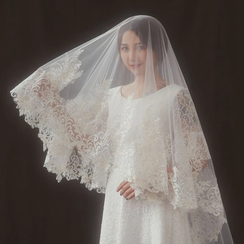 New Arrival Lace Applique Ivory Bridal Veils Sexy Wedding accessoires de mariage Bride mariage Cheap Wedding face veil