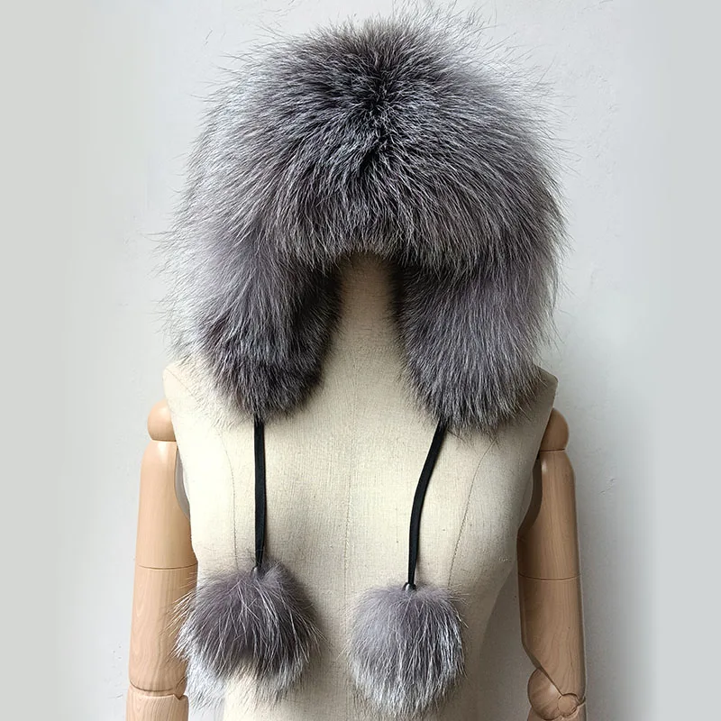 Real Women Fox Fur Hat With earflap Warm Winter Ladies Thick Real Raccoon Fur Hats 2018 New Hot sale Russia Geunine Fox Fur Cap