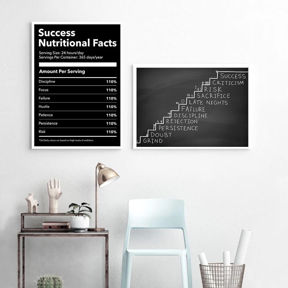 Success Steps Black Motivational Posters Prints Office Decor Modern Art Entrepreneur Motivation Canvas Painting Wall Pictures