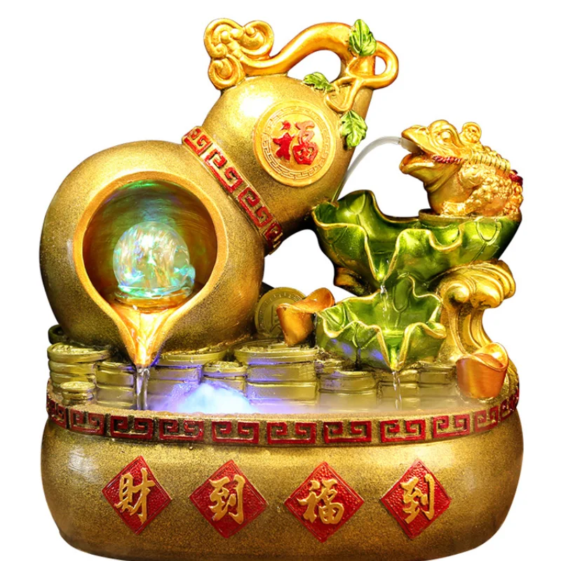 Golden Gourd Toad Flowing Water Ornaments Lucky and Rich Circulating Water Living Room Desktop Tea Table