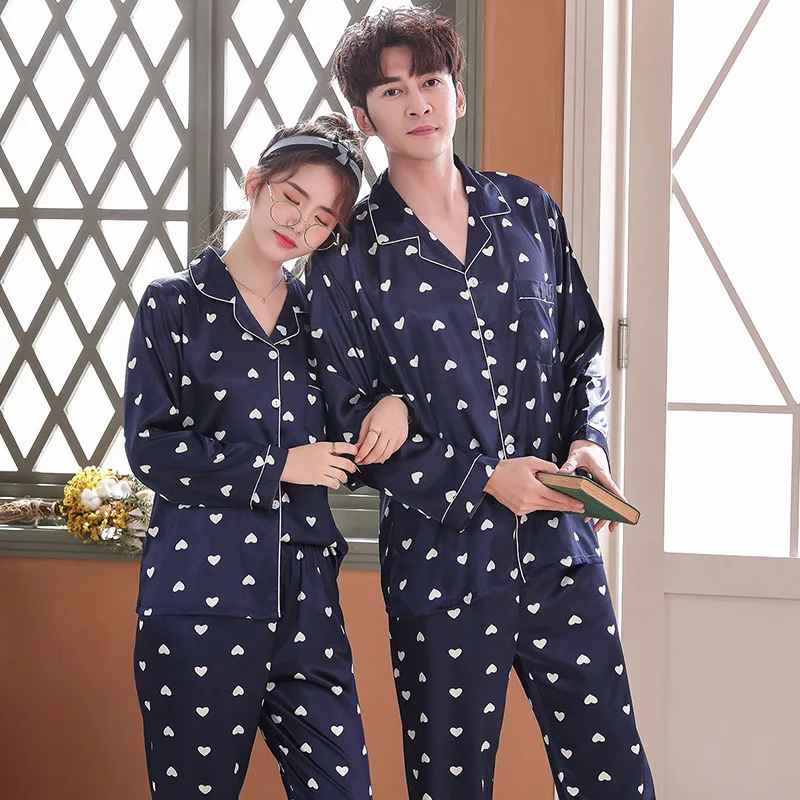 

FZSLCYIYI Lovers Pajamas Couples Unisex Silk Sleepwear Soft Pyjama Sets Nightgown Pajama Sets Long Sleeve Men Lounge Pijamas