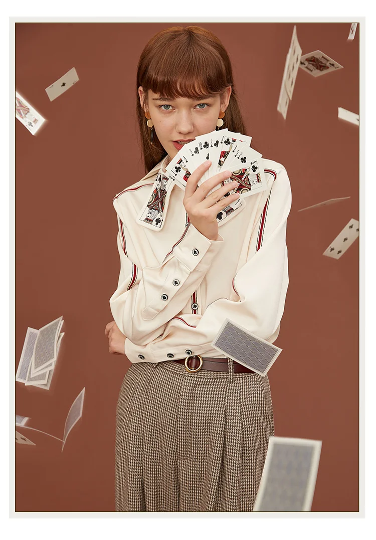 Women's Printed Stripe Shirt, Fun Playing Cards, Original Design, Spring and Autumn