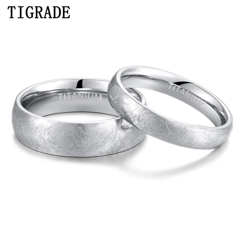 TIGRADE 4mm 6mm Titanium Ring Dome Brushed Special Scratch Design Wedding Band Comfort Fit Size 5-13