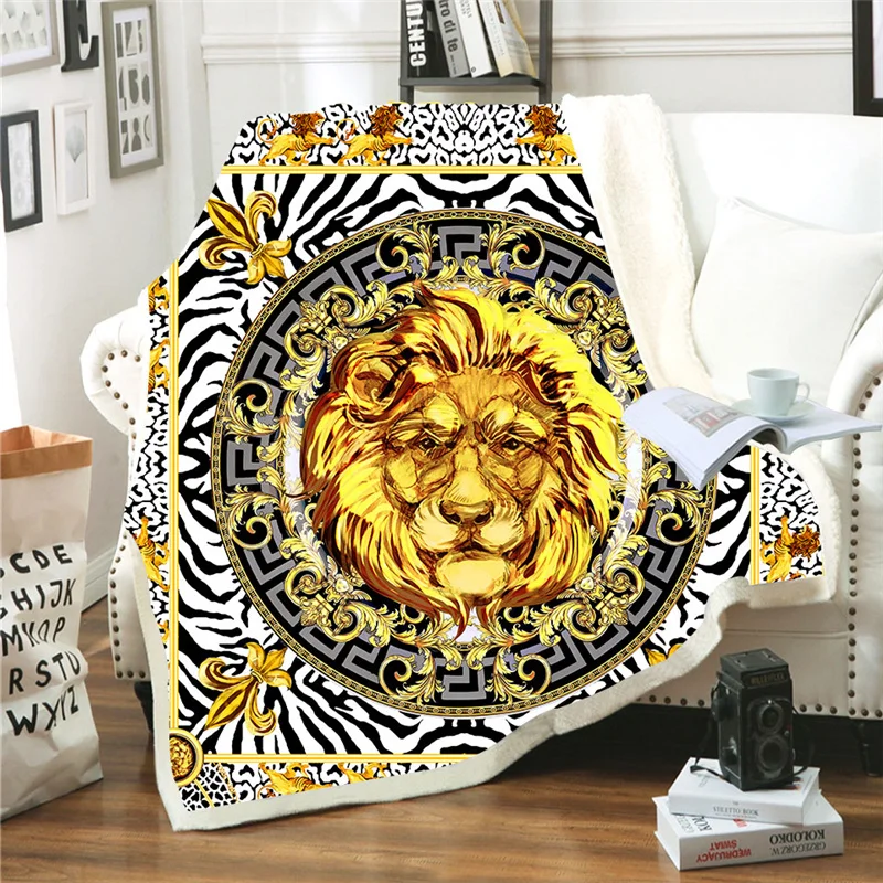 

Роскошное 3D одеяло в виде Золотого Льва, украшение для дивана, кровати, путешествий, вечеринки, домашний текстиль, одеяло из шерпы