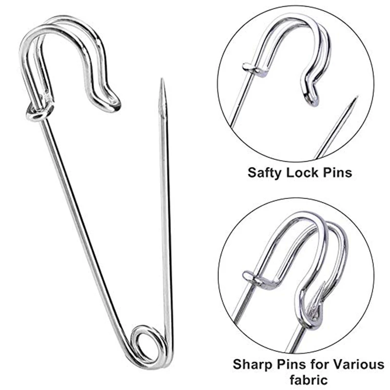 30Pcs 50mm Stainless Steel Safety Pins DIY Sewing Tools Accessory Needles Large Safety Pin Small Brooch Apparel Accessories