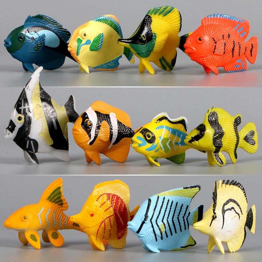 12 pcs Tropical Fish Shark Ocean Marine Animals Models Action Figures PVC Sea World Toy for Kid Educational Toys Gifts