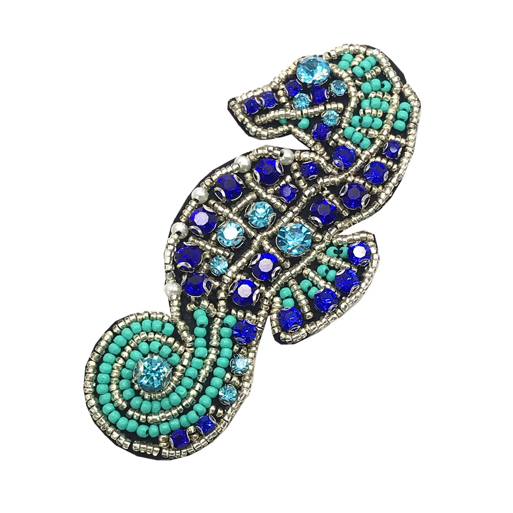 Dolphin Seahorse Fish Rhinestone Patch Beaded Applique Sew On Patches For Clothing Clothes Appliques Parches Ropa AC1278