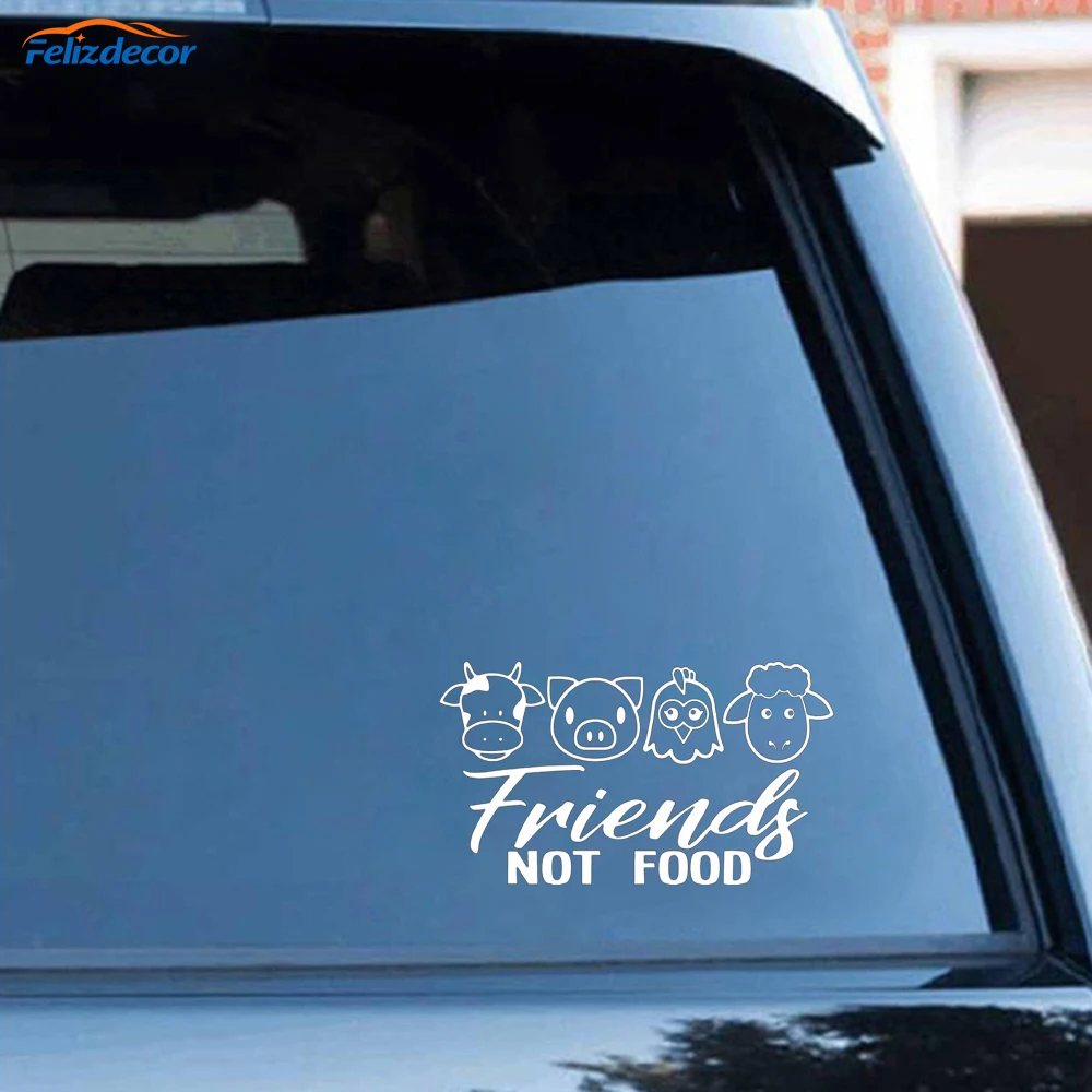 Black/White Cute Vegan Friends No Food Cow Chicken Pork Meat Lamb Decal Window  Vinyl Car Cover Stickers C307