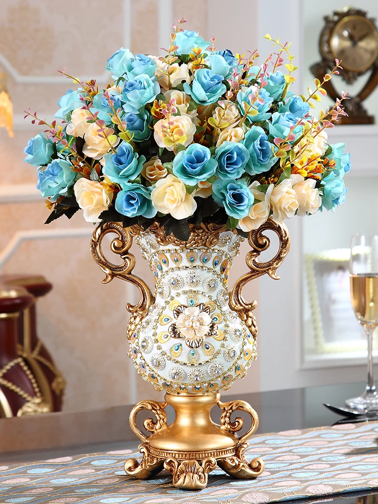 Luxury European Resin Vase Stereoscopic Dried Fowers Arrangement Wobble Plate Living Room Entrance Ornaments Home Decorations