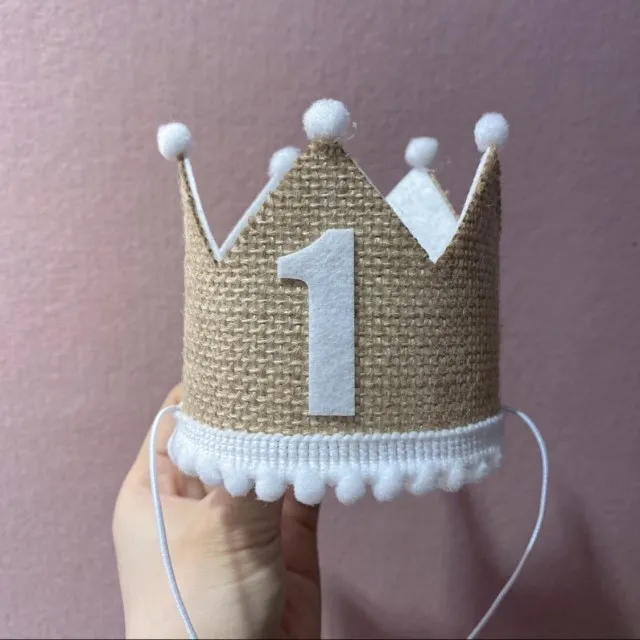 Burlap Crown Baby 1st Birthday Party Head Decoration Linen Felt Crown Hat