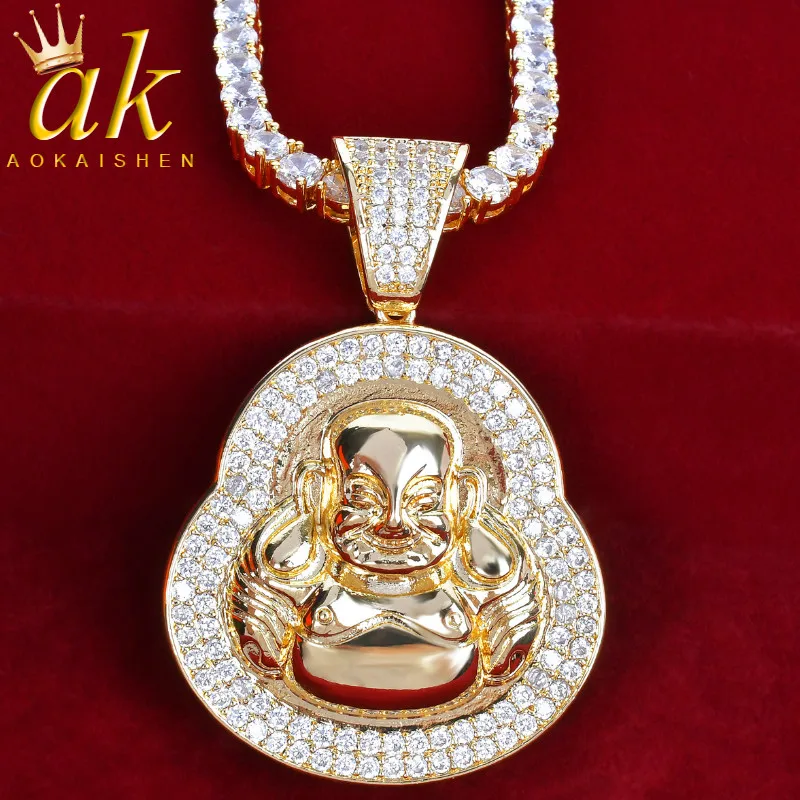 Buddha Pendant Cooper Cubic Zircon Gold Color Necklace Hip Hop Jewelry