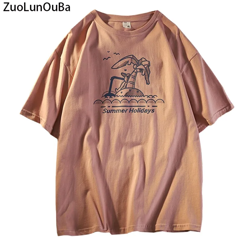 ZuoLunOuBa 2021 letnie casualowe styl japoński damskie różowe T shirty z nadrukiem komiksy na letni dzień wakacje nadmorskie koszulki damskie