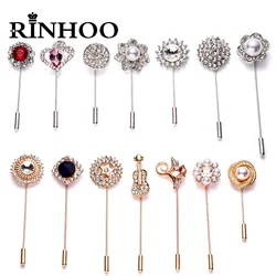 Rinhoo Vintage Crystal Flower Suit Brooches Pin Simple Letters Butterfly Crown Round Leaf Long Needle Lapel Pins Wedding Jewelry