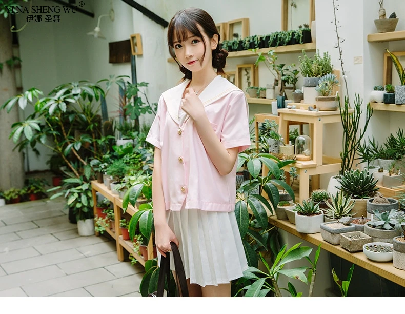 New Sakura Light Pink Japanese School Uniform Schoolgirl Sailor Suit Student Clothes For Girls Anime Kawaii Cosplay Korean Style