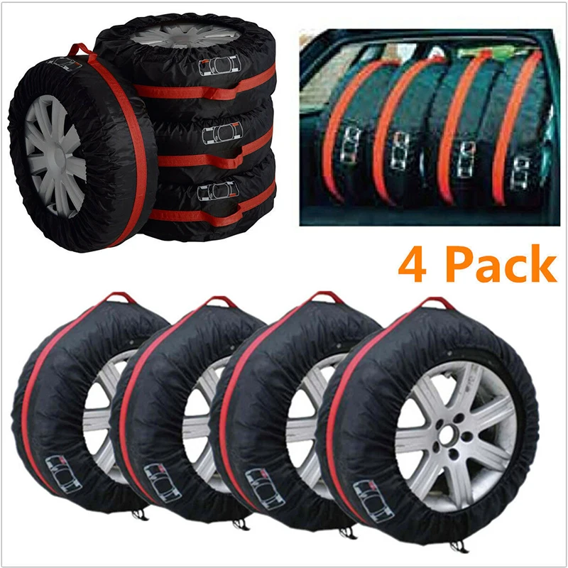 

4x Car Spare Tire Cover Case Polyester Wheel Tires Storage Bags Vehicle Tyre Waterproof Dust-proof Protector Carrier Accessories