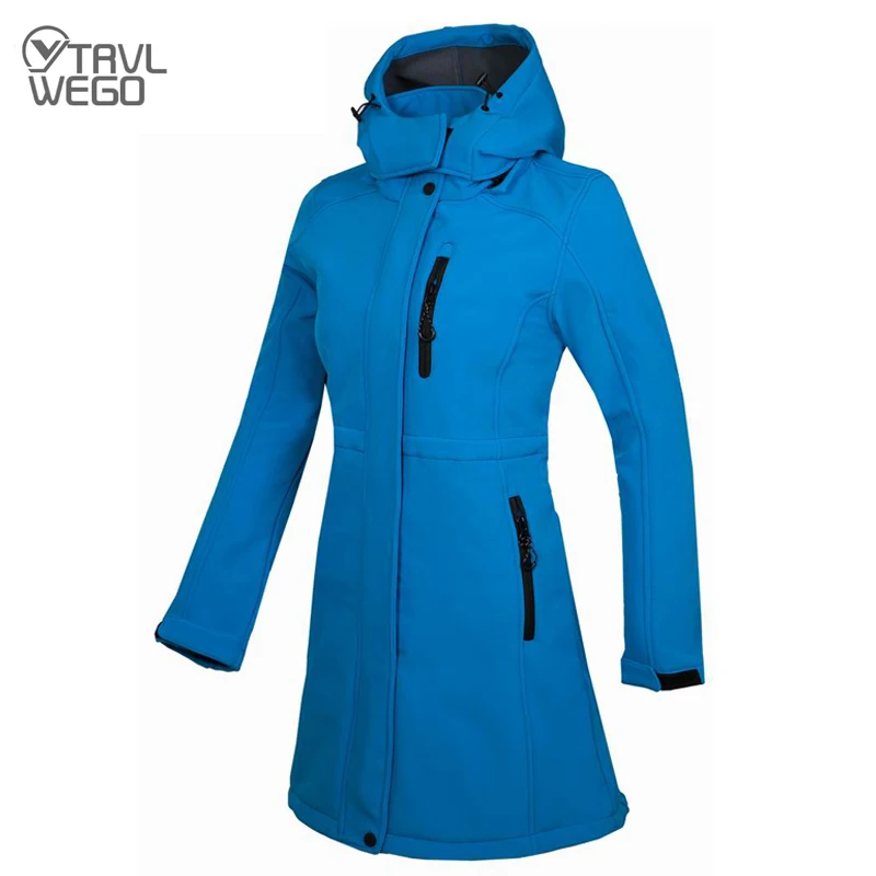 

TRVLWEGO Woman's Outdoor Long Style Fleece Hiking Camping Trekking Casual Sports Hooded Jacket Windbreaker Soft Shell Clothing