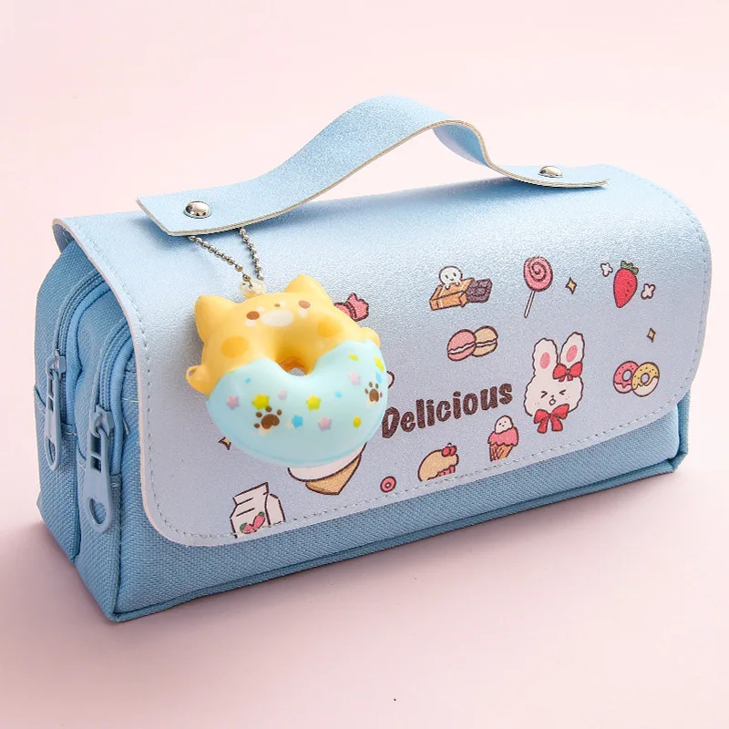 CHEN LIN 1Pcs Kawaii Cat Decompression Pencil Case Cartoon Large Capacity Double Layer Pen Bag Portable Stationery Box for Girls