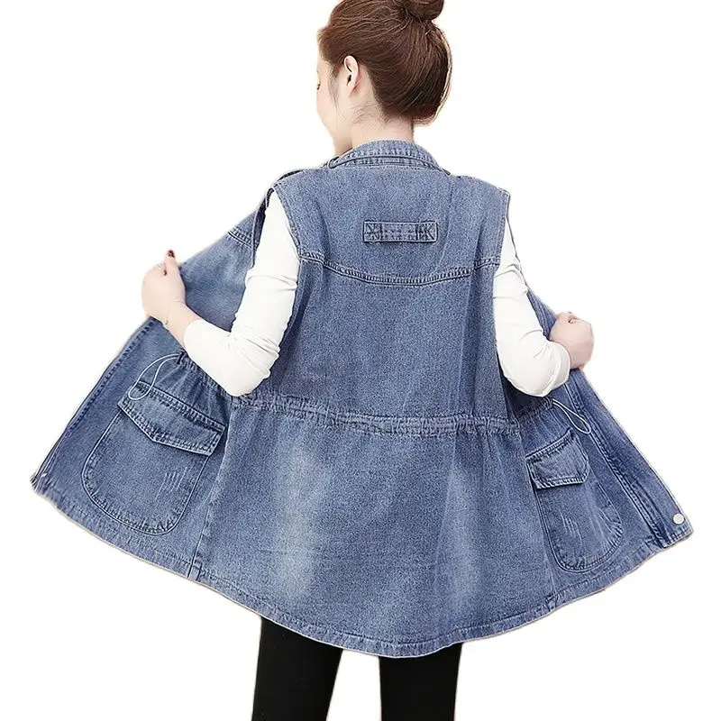 

Denim Waistcoat Vest Women Jacket New Spring Autumn Vests Female Korean Fashion Loose Vest Waistcoat Outer Wear Lady