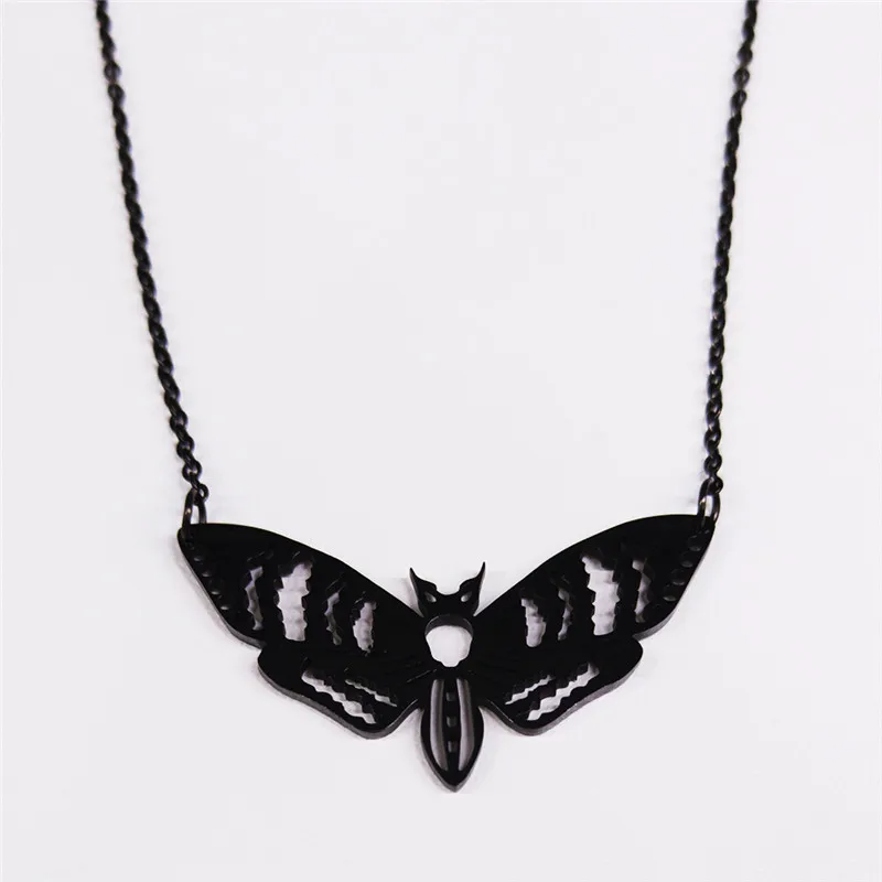 Gothic Moth Edelstahl-Halsketten-Anhänger für Damen und Herren, schwarze Farbe, Kettenhalskette, Schmuck, colgantes mujer moda N3094S03 – Detail 7
