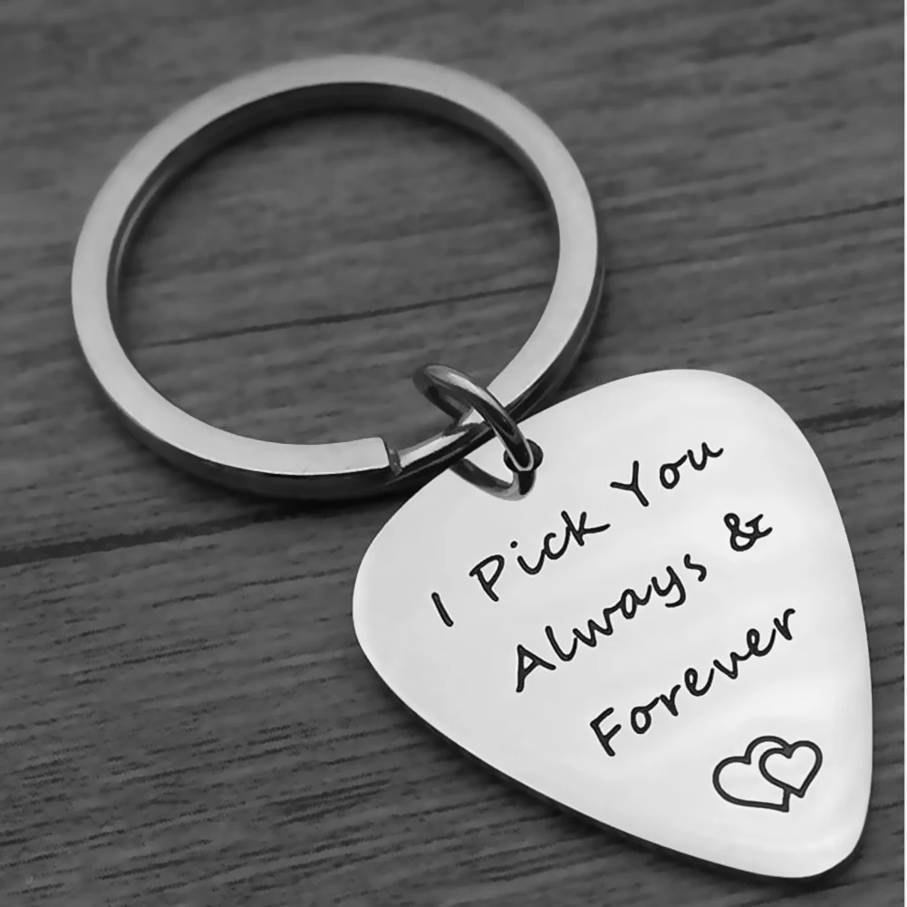 

Dropshipping I Pick You Always and Forever Stainless Steel Guitar Pick Keychain Musical Gifts