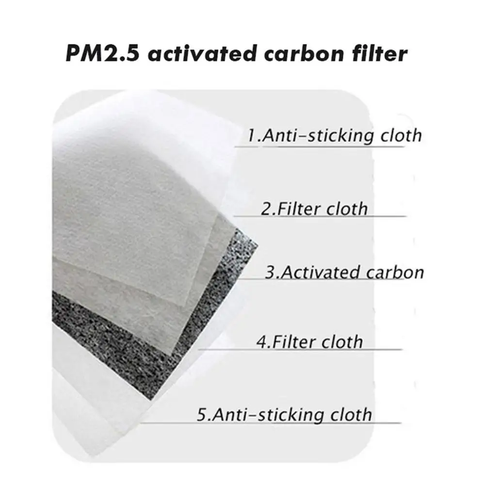 Disposable Replaceable 5 Layers PM2.5 Filter Mask Activated Carbon  Paper Adult Masks Anti Dust Haze Mouth Face Mask Filters