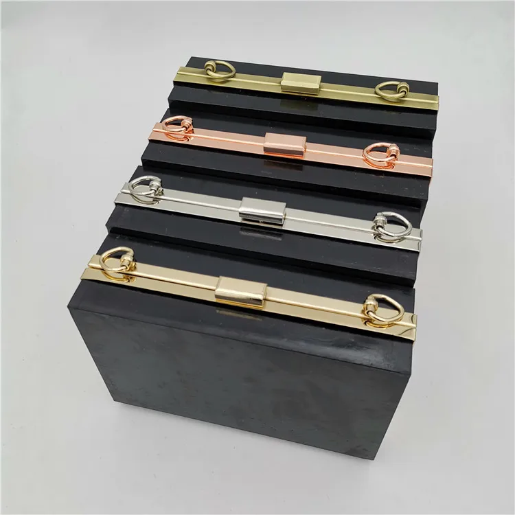 

18X11 cm retangle shape four colors metal purse frame with black plastic box clutches diy handbag accessories frame handles