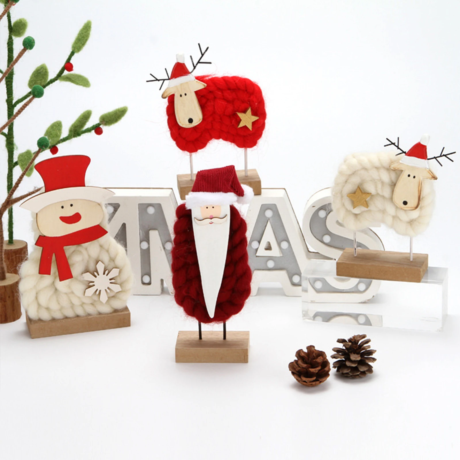 

Nordic Cute Sheep Wool Felt Christmas Wooden Tree Ornaments New Year Gifts Desktop Table Decorations Toys Doll For Home 2022