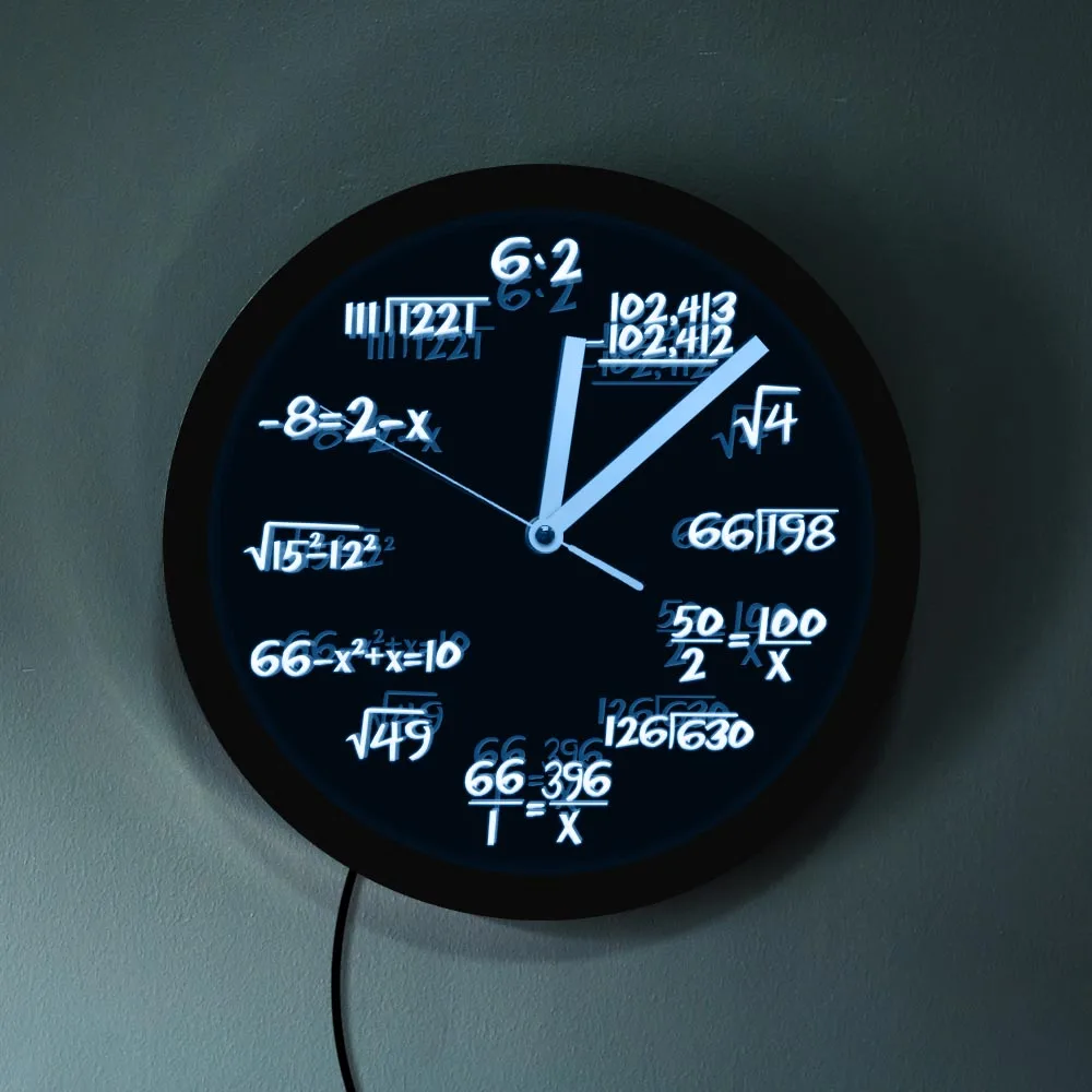 Math Formula Pop Equation Luminous LED Neon Effect Wall Clock Math Wall Clock With LED illumination For Math Lover