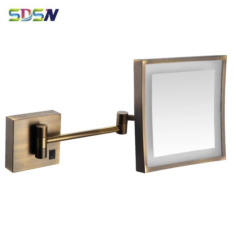 

LED Bath Mirror SDSN Antique Bathroom Mirrors 8 Inch Square Cosmetic Mirror 3x Magnifying LED Mirror Black Plug Bath Mirrors