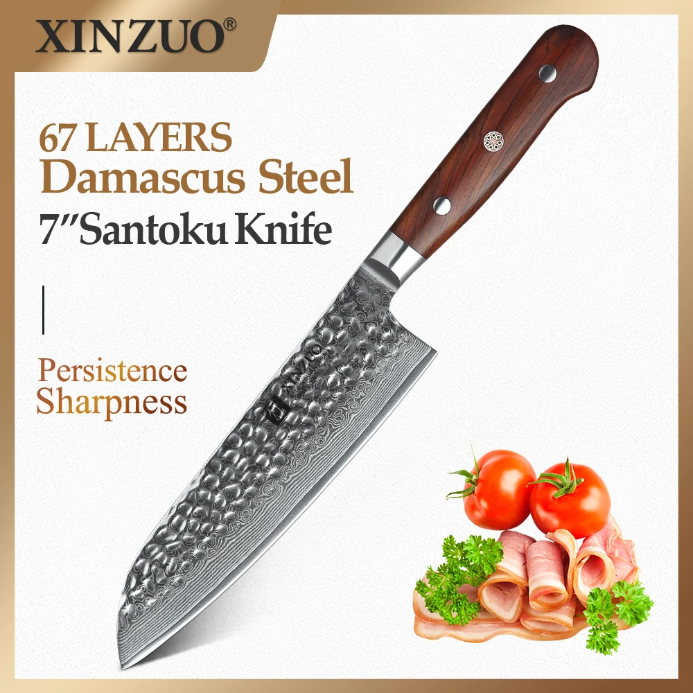 XINZUO 7'' Santoku Knife 67 Layers Damascus Stainless Forged Steel Kitchen Knife Brand Japan Style Chef Knives Rosewood Handle