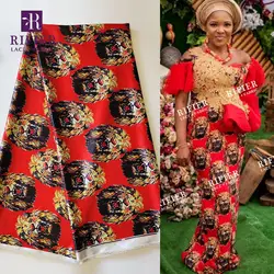 Red Lion Prints Silk Lace George Chiffon Fabrics African Ankara Tradition Wedding Bride And Bridegroom Dress DIY Fabric Material