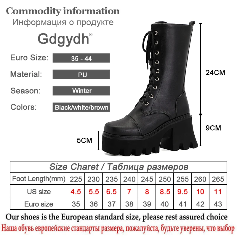 Gdgydh Personality British Style Thick Sole Boots Large Lace Up Platform Boots For Women Leather PU Chunky Heel Winter Shoes