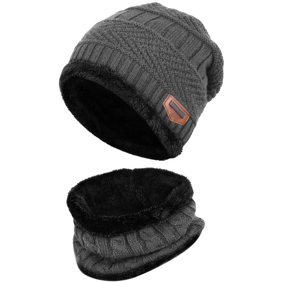 

2Pcs Boys Winter Hat and Gloves Kids Stocking Cap Toddler Scarf Kids Winter Hat and Scarf Set Warm for 5-14 Year Old Boys Girls