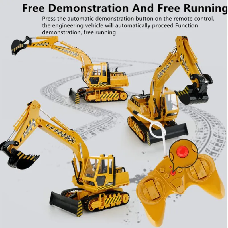 Simulation Sound Fernbedienung Bagger 680-Grad-Drehung Arbeitstisch FreeArms Extension Automatische Präsentation RC Truck Spielzeug
