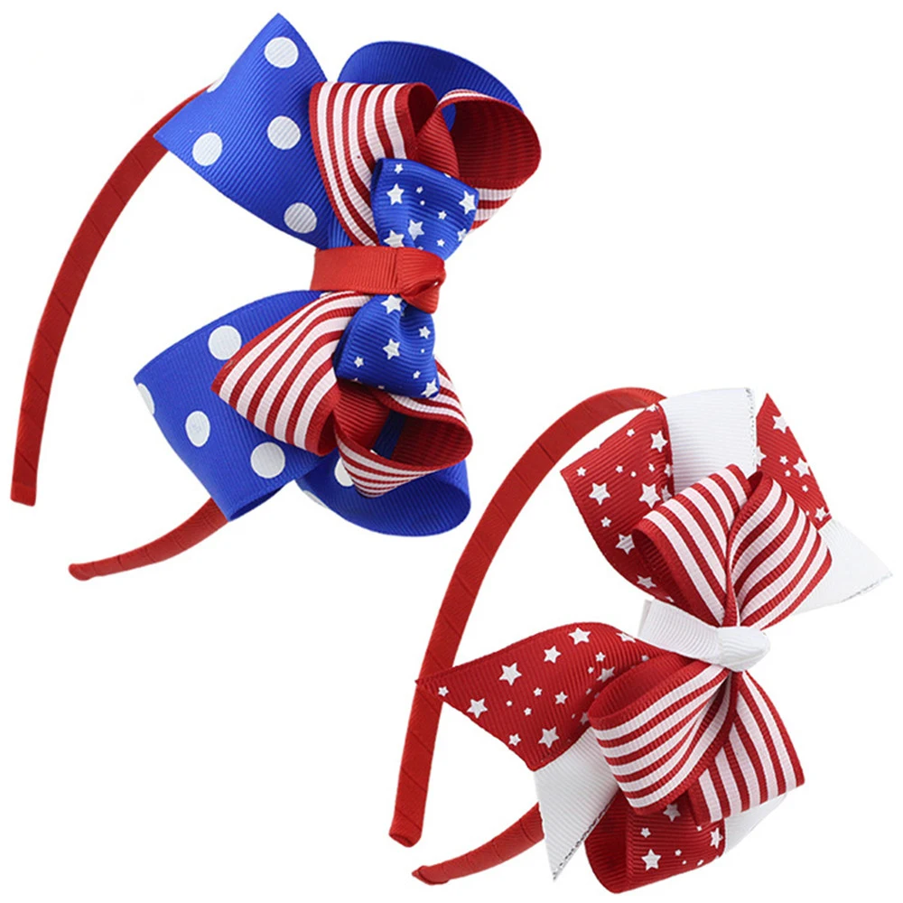 Prowow 4th Of July Girl Hairbands For Children Hair Accessories Festival Party Hairband Stars Striped Patchwork USA Hair Bows